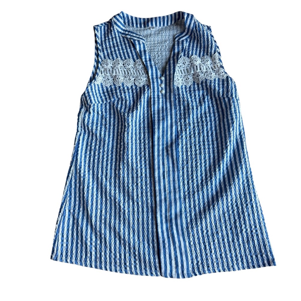 Unbranded Women’s Blue and White Striped Sleeveless Top‎ Casual Beachy Size S
